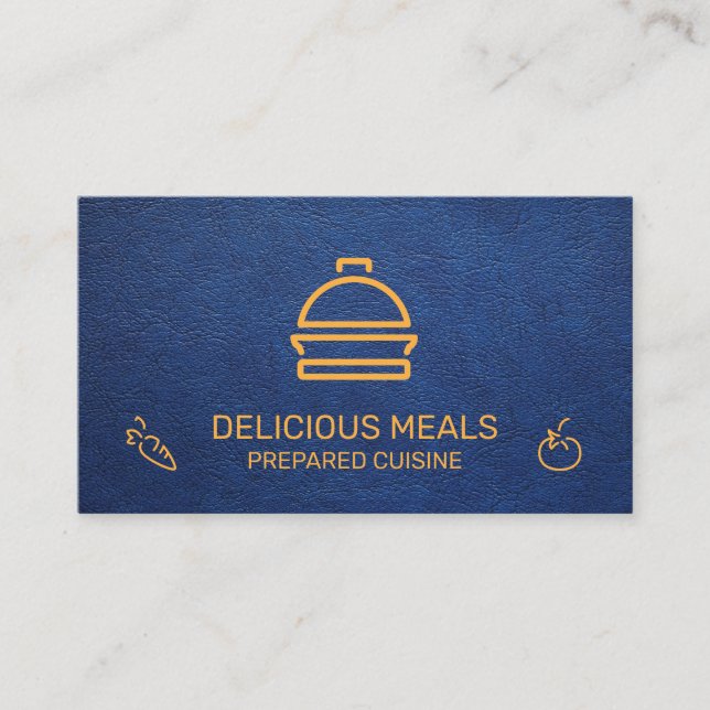 Tarjeta De Visita Servicio de restauración | Fondo de cuero azul (Anverso)