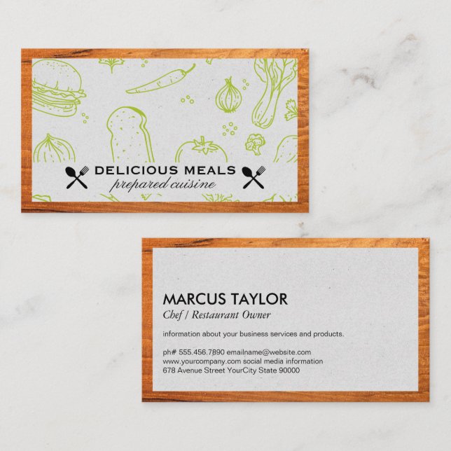 Tarjeta De Visita Servicio de restauración | Patrón de alimentos | B (Anverso / Reverso)