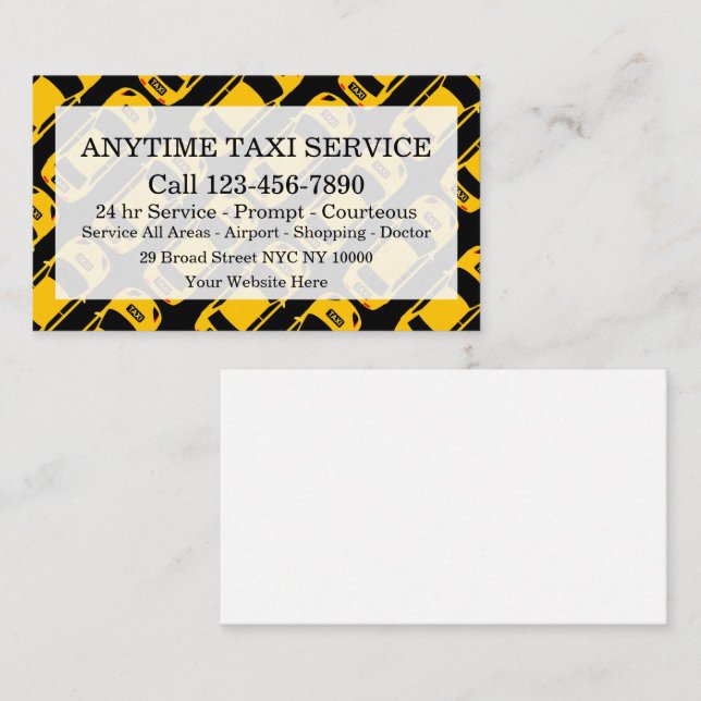 Tarjeta De Visita Servicio De Taxi De Flota Con Taxicab (Anverso / Reverso)