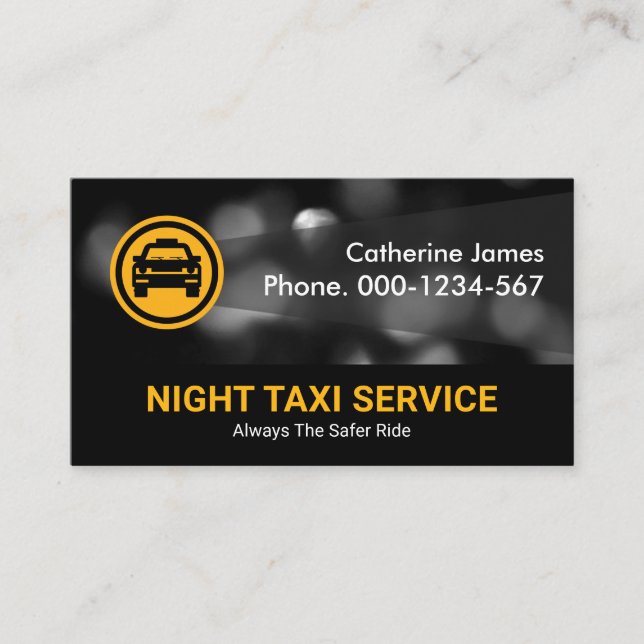 Tarjeta De Visita Servicio de Taxi de Luces Nocturnas de Tráfico (Anverso)
