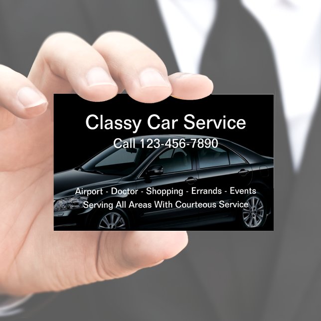 Tarjeta De Visita Servicio de taxi de lujo para coches (Classy Car Service Business Cards by CustomBusinessTemplates)
