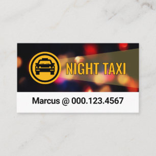 Tarjeta De Visita Servicio de Taxi Nocturno Luces de la Ciudad