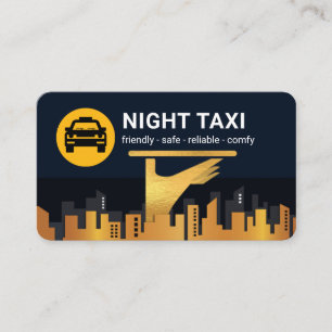 Tarjeta De Visita Servicio de Taxi Nocturno Silueta de la Ciudad 