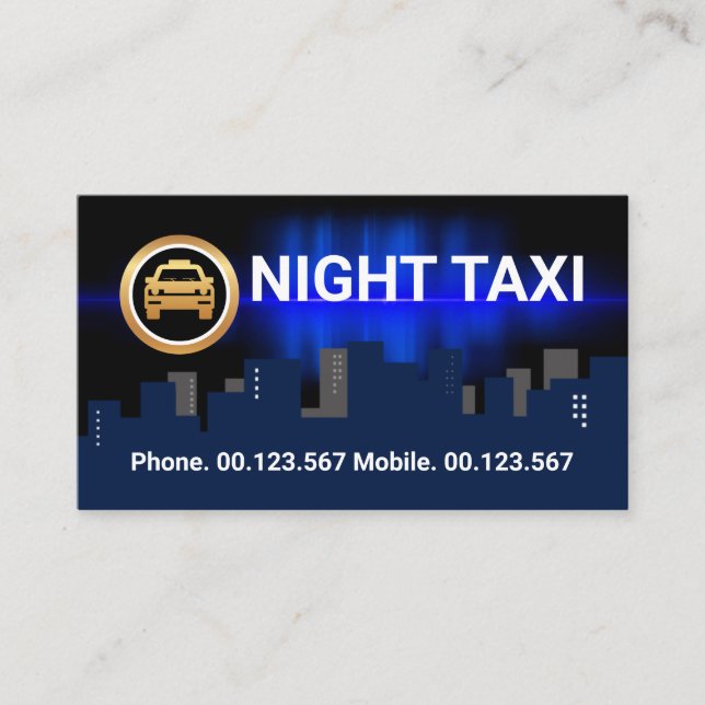Tarjeta De Visita Servicio de taxi para turnos nocturnos de silueta  (Anverso)