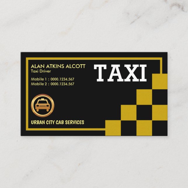 Tarjeta De Visita Servicio de taxi retro creativo en cuadrados amari (Anverso)