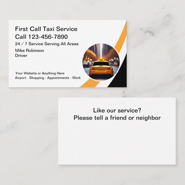 Tarjeta De Visita Servicio de taxi urbano moderno para conductores d (Anverso / Reverso)