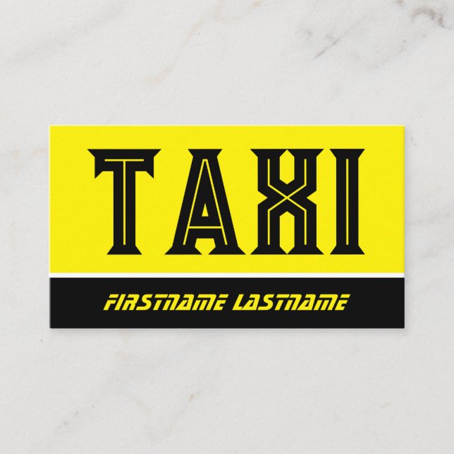 Tarjeta De Visita Servicio de taxistas nocturnos TAXI amarillo negro (Anverso)