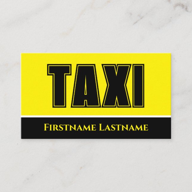 Tarjeta De Visita Servicio de taxistas nocturnos TAXI amarillo negro (Anverso)