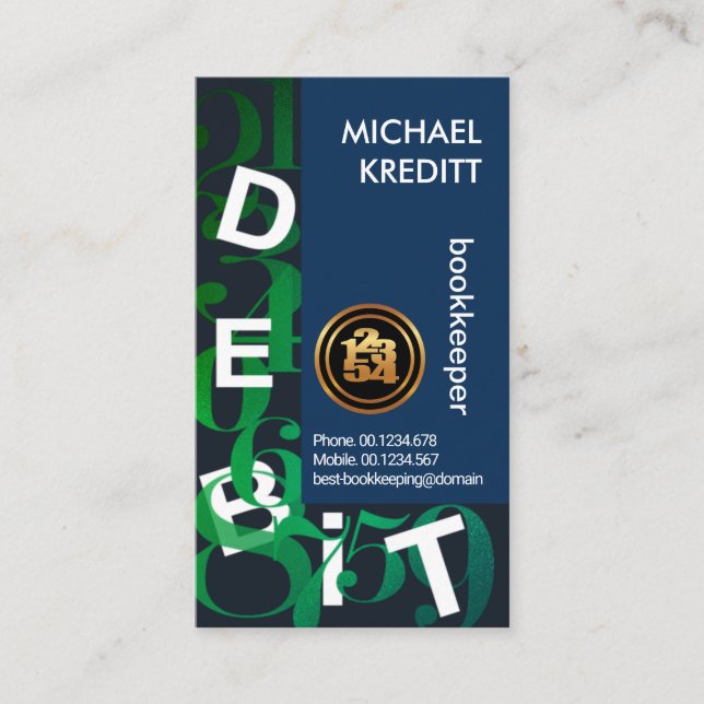 Tarjeta De Visita Servicio de teneduría de cartas de débito de númer (Anverso)