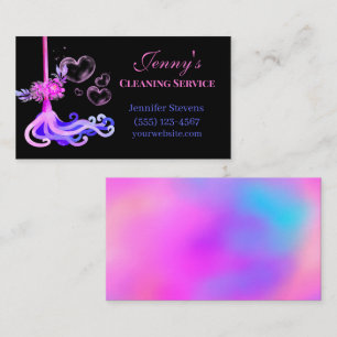 Tarjeta De Visita Servicio de tintorería de Mop Floral Azul y Rosa C