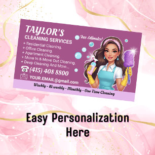 Tarjeta De Visita Servicio de tintorería Purple Maid Janitorial Lady
