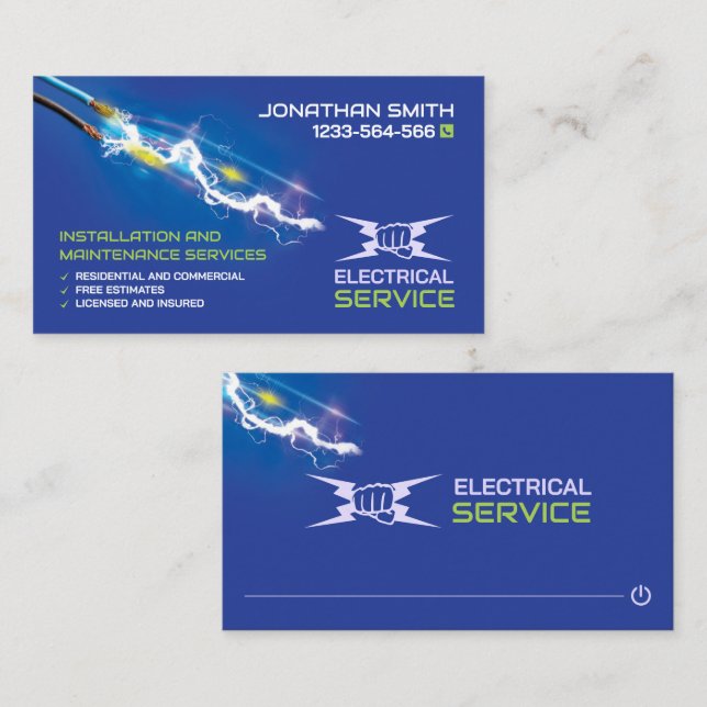 Tarjeta De Visita Servicio eléctrico, electricista (Anverso / Reverso)
