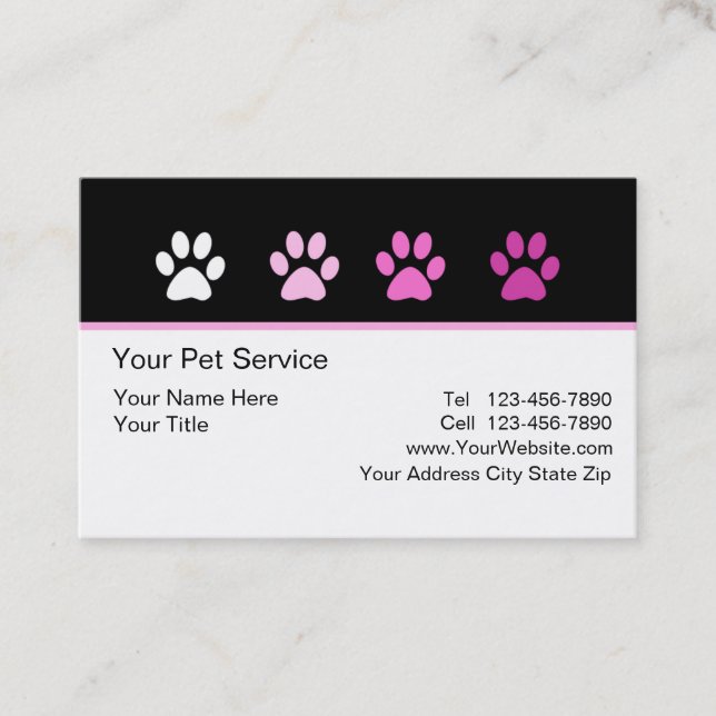 Tarjeta De Visita Servicio elegante del mascota (Anverso)