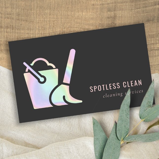 Tarjeta De Visita Servicio Holográfico de Limpieza del Broom Bucket (Subido por el creador)