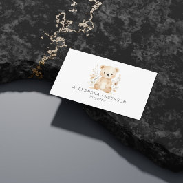 Tarjeta De Visita Servicio Infantil Cuado Boho Floral Bear Watercolo