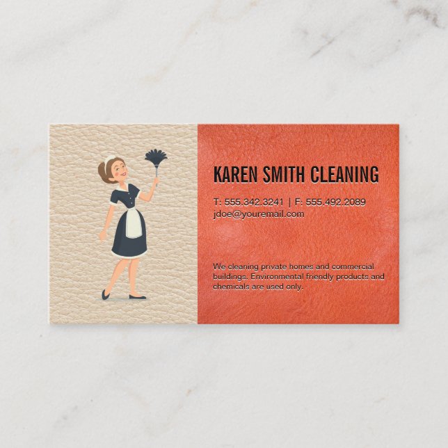 Tarjeta De Visita Servicio Maid | Fondo de cuero (Anverso)