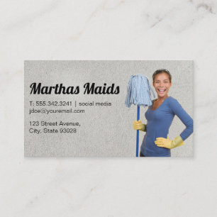 Tarjeta De Visita Servicio Maid Limpieza de Lady Holding Mop