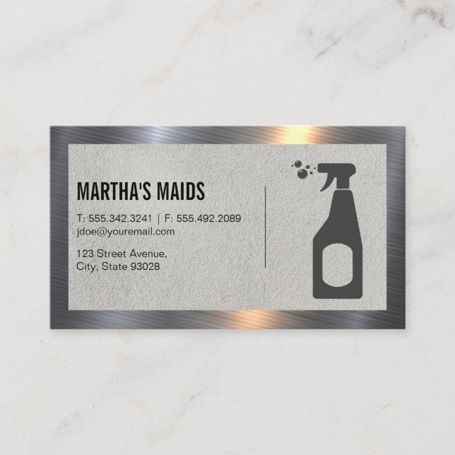 Tarjeta De Visita Servicio Maid | Limpieza de rociado | Borde Metali (Anverso)