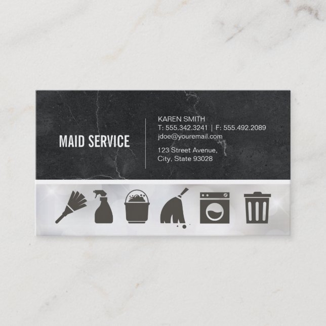 Tarjeta De Visita Servicio Maid | Mármol | Funda de limpieza (Anverso)