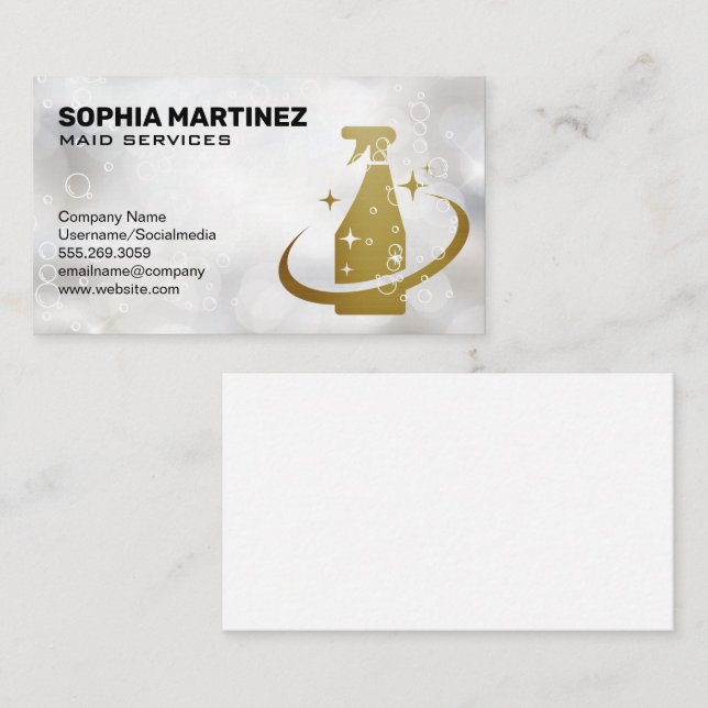 Tarjeta De Visita Servicio Maid | Mop y Broom | Botella de pulveriza (Anverso / Reverso)