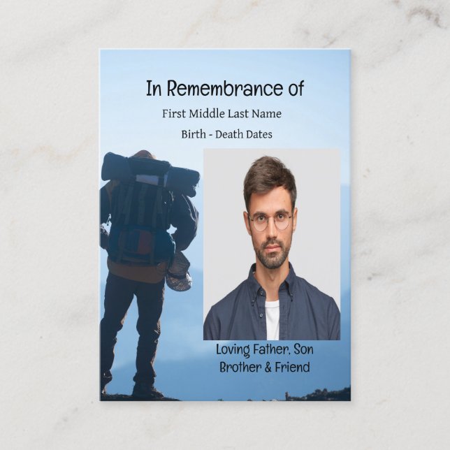 Tarjeta De Visita Servicio Memorial Invita a un aventurero de sender (Anverso)