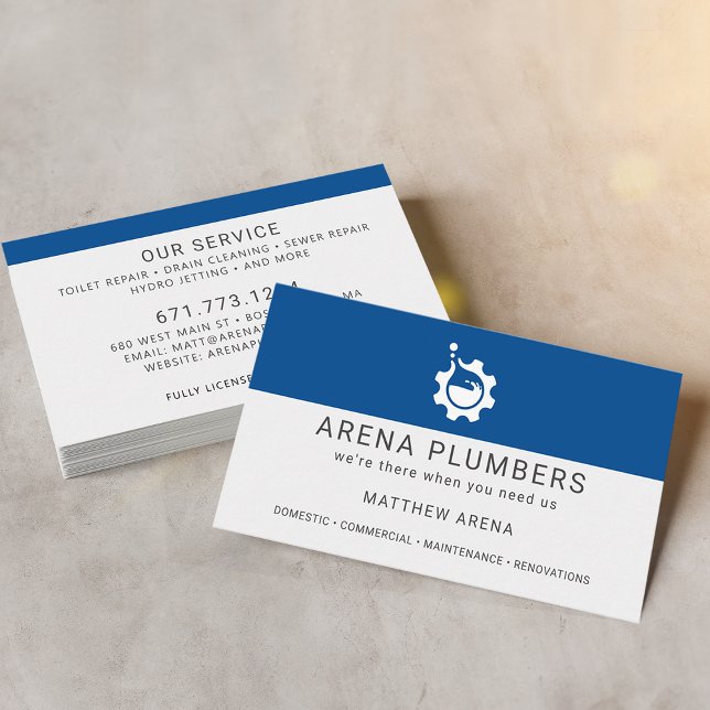Tarjeta De Visita Servicio moderno de fontanería para contratistas (Modern Contractor Plumbing Service Business Cards)