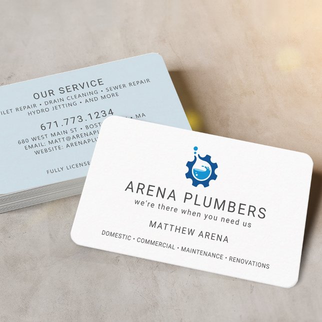 Tarjeta De Visita Servicio moderno de fontanería para contratistas (Modern Contractor Plumbing Service Business Card)