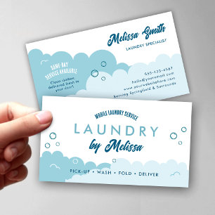 Tarjeta De Visita Servicio Moderno de Lavandería en Recogida Azul y