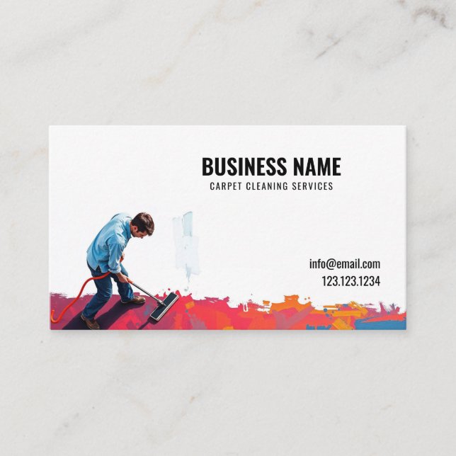 Tarjeta De Visita Servicio moderno de limpieza de alfombras rojas y  (Anverso)