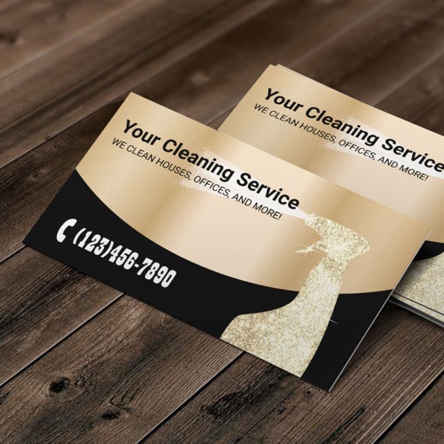 Tarjeta De Visita Servicio moderno de limpieza de oro (Subido por el creador)