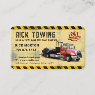 Tarjeta De Visita Servicio moderno de remolque   Amarillo