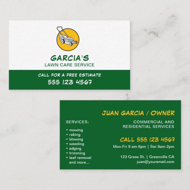 Tarjeta De Visita Servicio Profesional de Cuidado de Césped (Anverso / Reverso)