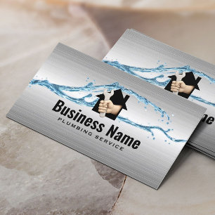 Tarjeta De Visita Servicio Profesional de Fontanería Fondo de Metal