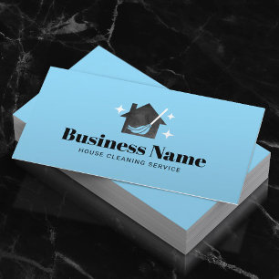 Tarjeta De Visita Servicio Profesional de Limpieza de Casa Azul