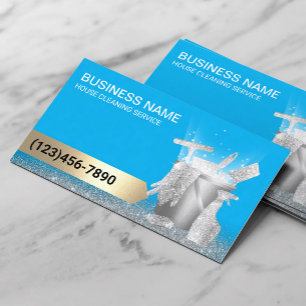 Tarjeta De Visita Servicio Profesional de Limpieza de Casa Azul y Pl