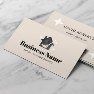 Tarjeta De Visita Servicio Profesional de Limpieza de Casa Crema Ele