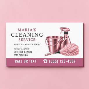 Tarjeta De Visita Servicio Profesional de Limpieza de Casa Rosa