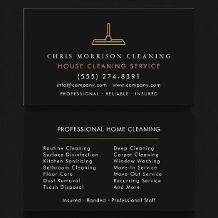 Tarjeta De Visita Servicio Profesional de Limpieza de Casas Negro Or