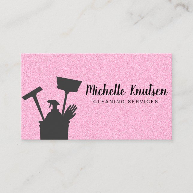 Tarjeta De Visita Servicio Profesional de Limpieza de Casas Pink Cal (Anverso)