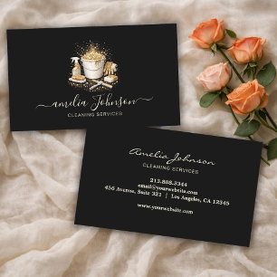 Tarjeta De Visita Servicio Profesional de Limpieza de Hogares Black 