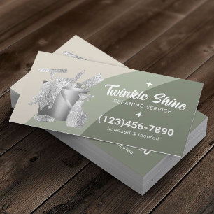 Tarjeta De Visita Servicio Profesional de Limpieza de Hogares Verde 