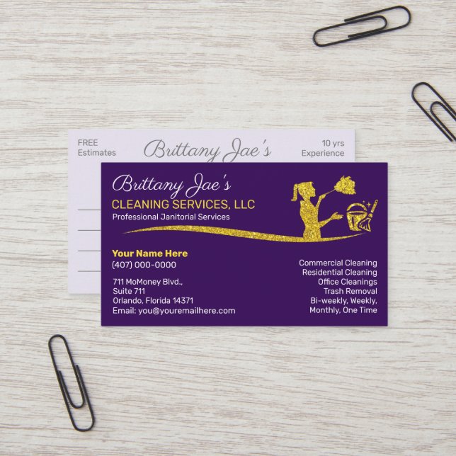 Tarjeta De Visita Servicio Profesional de Limpieza/Manejo (Anverso/Reverso In Situ)