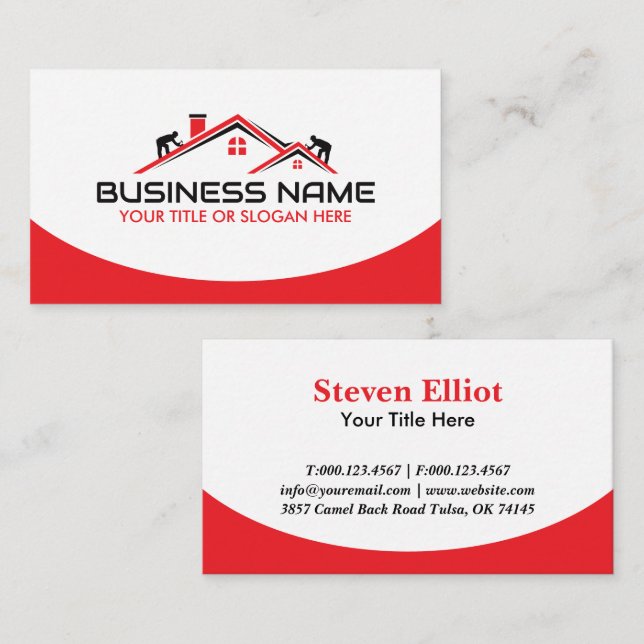 Tarjeta De Visita Servicio Profesional de Techos Techos Rojos Negoci (Anverso / Reverso)