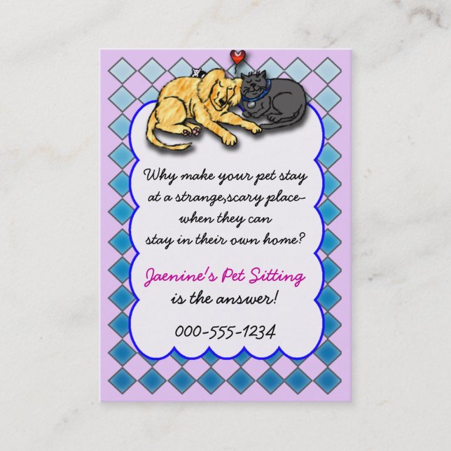 Tarjeta De Visita servicio que se sienta del mascota (Anverso)