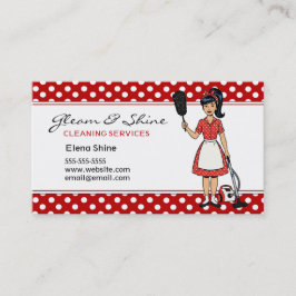 Tarjeta De Visita Servicio Retro Red Polka Dot Cleaner Lady