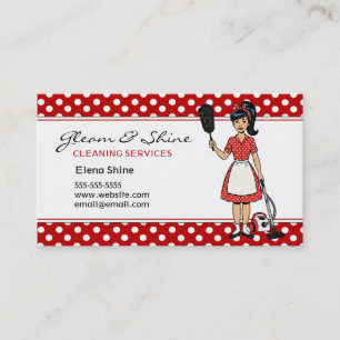 Tarjeta De Visita Servicio Retro Red Polka Dot Cleaner Lady