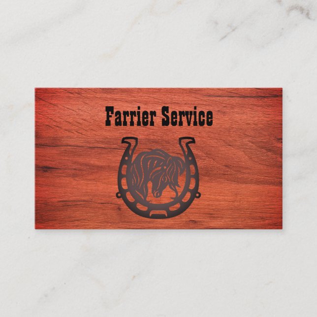 Tarjeta De Visita Servicio Rustic Wood Farrier Horseshoe (Anverso)