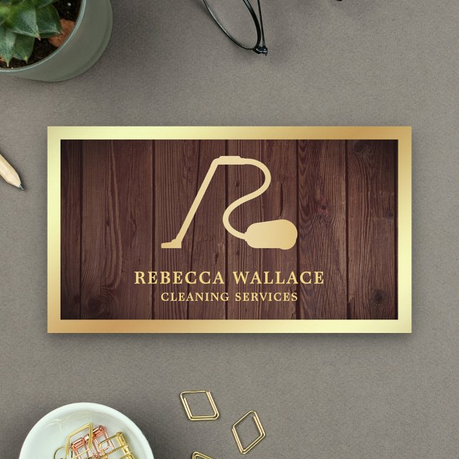 Tarjeta De Visita Servicio Rústico De Limpieza De Vacuario De Oro De (Subido por el creador)