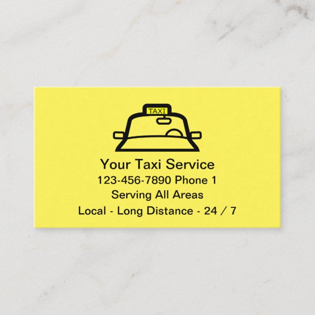 Tarjeta De Visita Servicio sencillo de taxi amarillo (Anverso)