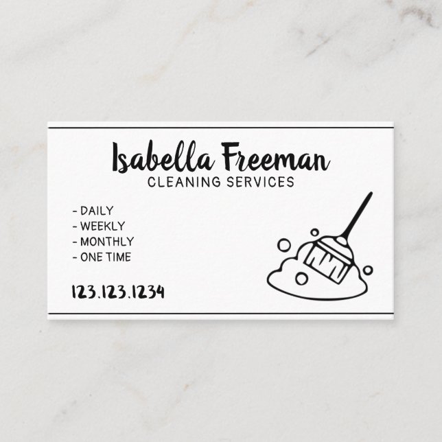 Tarjeta De Visita Servicio único de limpieza de casas de doncella bl (Anverso)